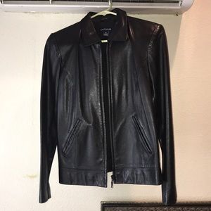 Ann Taylor leather jacket in black.